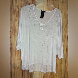 Design History White Rhinestone Top NWT Plus size XXL